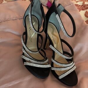 Nina Black Heels with Rhinestone Straps
